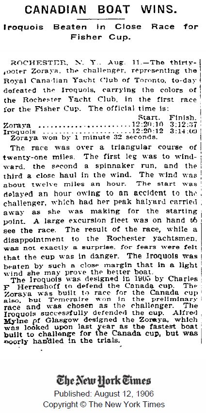 19060812 New York Times Canadian Boat Wins Zoraya Iroquois